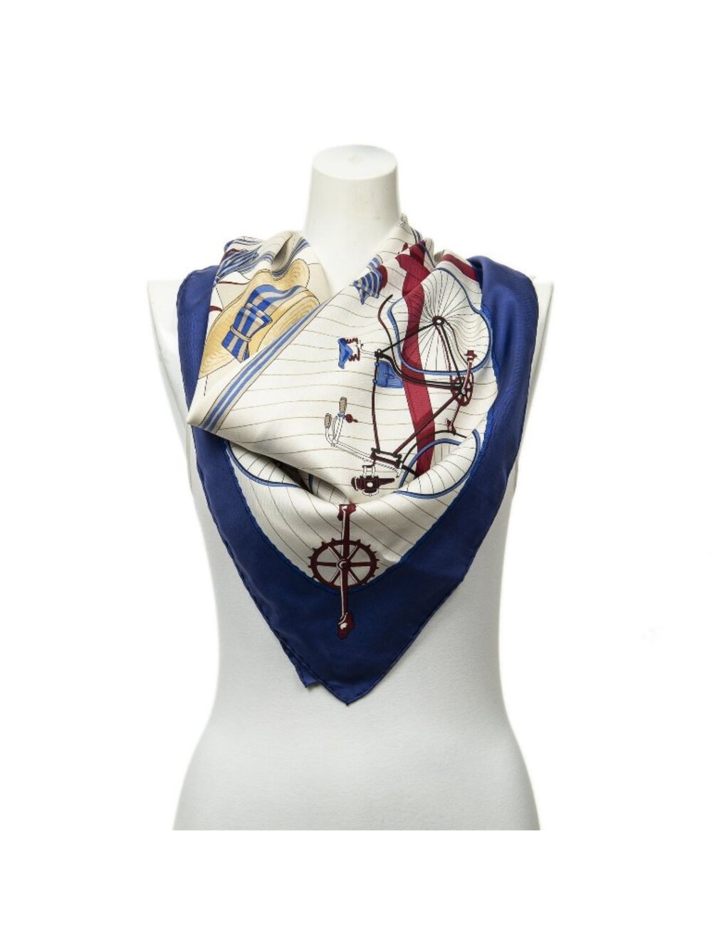 Hermes Scarf Royal Blue Beige Burgundy Twill Silk